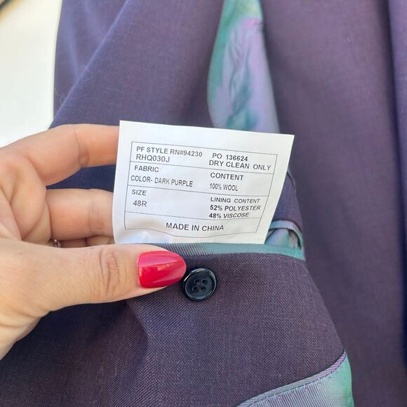 Paul Fredrick Wool Stretch Bengaline Suit Plum Purple Jacket 48R Pants 46W - Picture 7 of 12